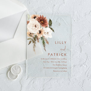 Invitations En Acrylique Mariage en terre cuite florale bohème