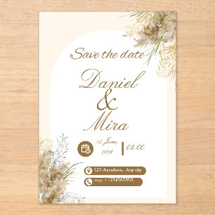 Invitations En Acrylique Mariage entièrement modifiable Boho Gold Pampas Ar