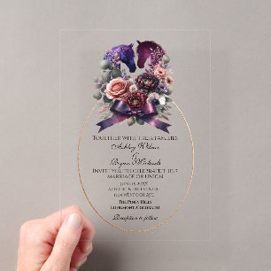 Invitations En Acrylique Mariage Équestre Élégant à l'Aquarelle