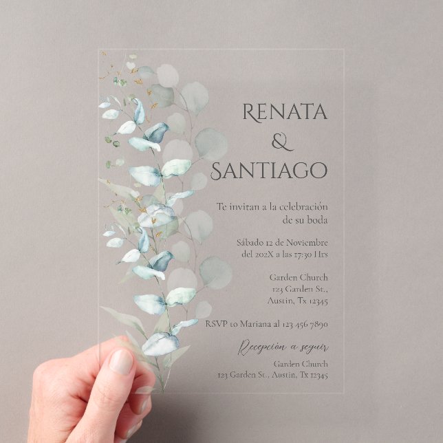 Invitations En Acrylique Mariage espagnol de verdure sauge (In situ (ordinateur de poche))