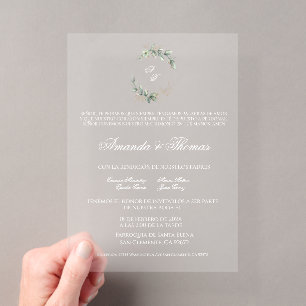 Invitations En Acrylique Mariage espagnol élégant avec verdure en acrylique