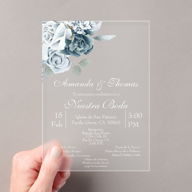 Invitations En Acrylique Mariage espagnol floral acrylique (In situ (ordinateur de poche))