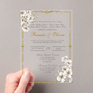 Invitations En Acrylique Mariage espagnol floral blanc acrylique