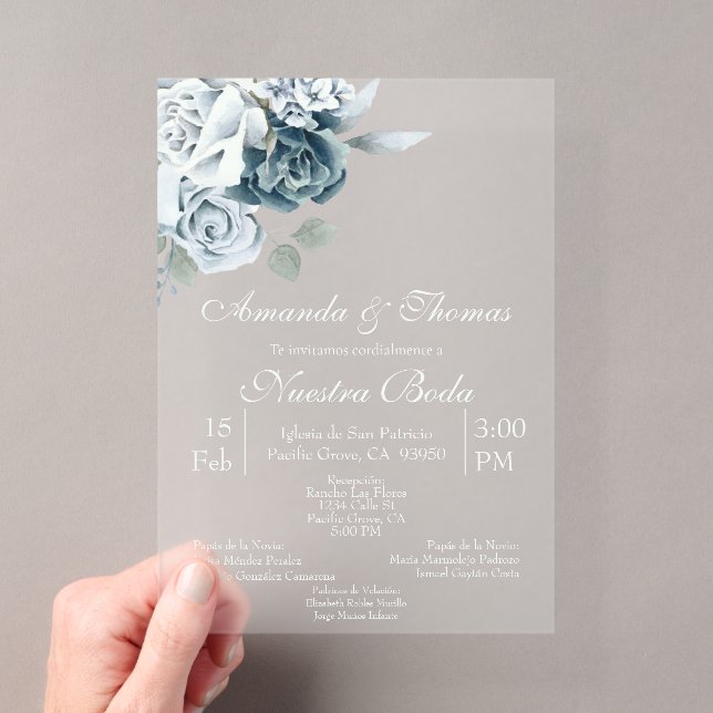 Invitations En Acrylique Mariage espagnol floral en acrylique (In situ (ordinateur de poche))