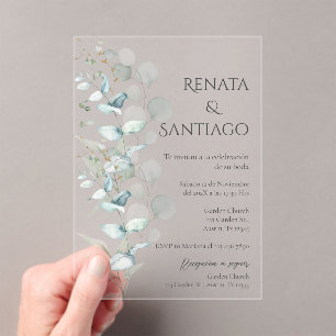 Invitations En Acrylique Mariage espagnol Sage Greenery