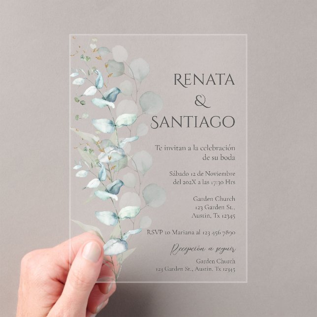 Invitations En Acrylique Mariage espagnol Sage Greenery (In situ (ordinateur de poche))
