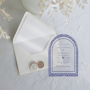Invitations En Acrylique Mariage espagnol Talavera mexicain à arche bleue