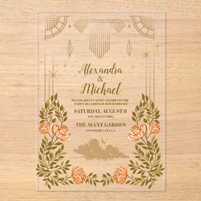 Invitations En Acrylique Mariage Étoiles Noires de Minuit Céleste (Recto)