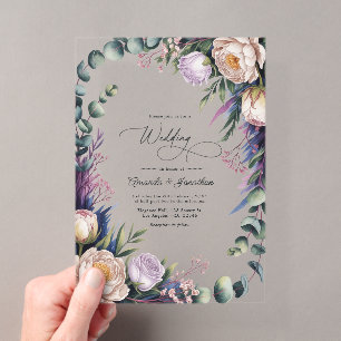 Invitations En Acrylique Mariage Eucalyptus, Lavande & Champagne Blush