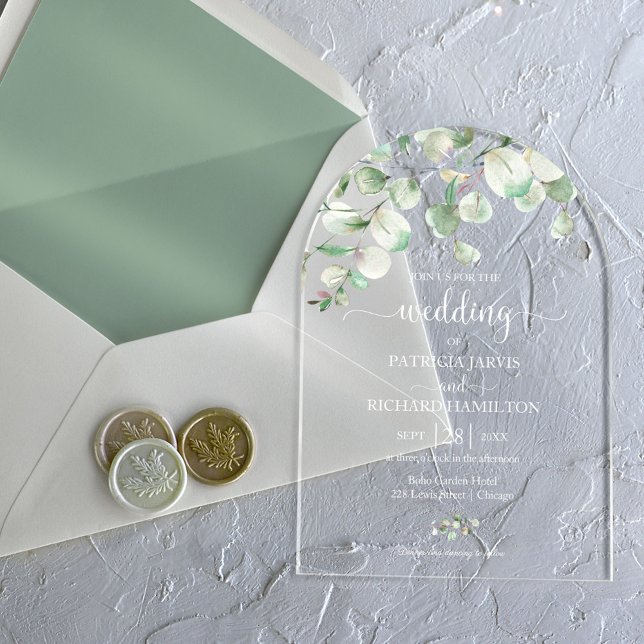 Invitations En Acrylique Mariage Eucalyptus vert (Créateur téléchargé)