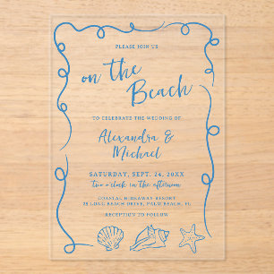 Invitations En Acrylique Mariage fantaisiste dessiné à la main sur la plage