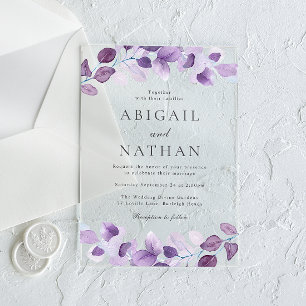 Invitations En Acrylique Mariage Feuille moderne Lavender violet