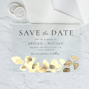 Invitations En Acrylique Mariage Feuille Or Moderne Enregistrer La Date