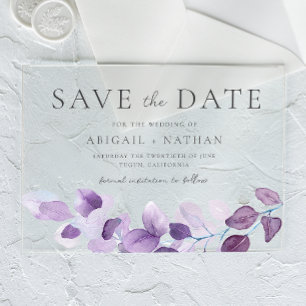 Invitations En Acrylique Mariage Feuilles Violettes Lavande Enregistrer La