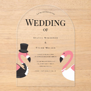 Invitations En Acrylique Mariage Flamant rose