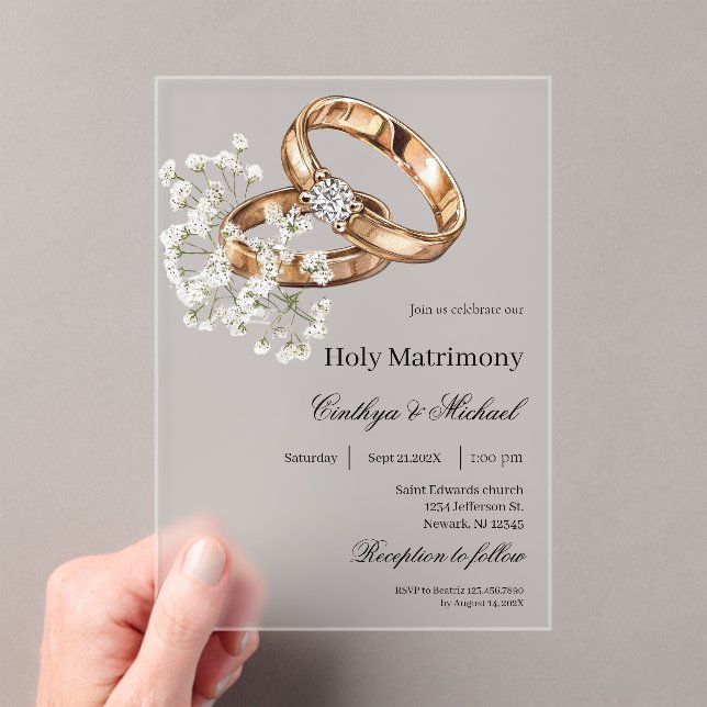 Invitations En Acrylique Mariage Fleur Blanche avec bague (In situ (ordinateur de poche))
