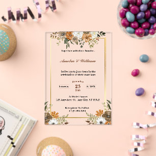 Invitations En Acrylique Mariage Fleur Crème Ensemble avec Leurs Familles 