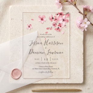 Invitations En Acrylique Mariage Fleur de Cerisier Rose Aquarelle