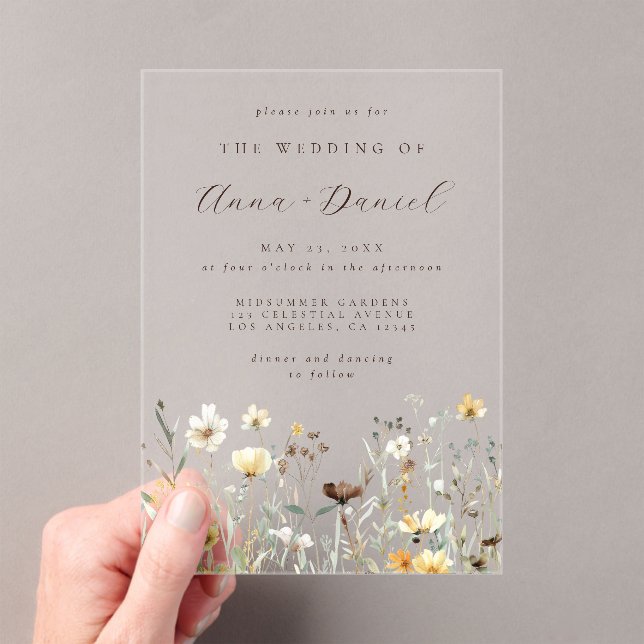 Invitations En Acrylique Mariage Fleur de Champ à l'aquarelle rustique (In situ (ordinateur de poche))