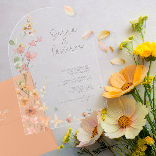 Invitations En Acrylique Mariage Fleur de Champ Ensoleillé Arche Transparen