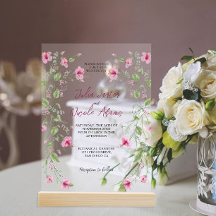 Invitations En Acrylique Mariage Fleur de Fleur d'Hibiscus Rose Bleu Marine
