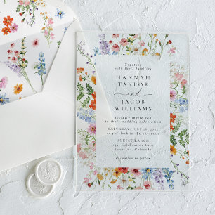 Invitations En Acrylique Mariage Fleur des Champs Prairie Colorée 