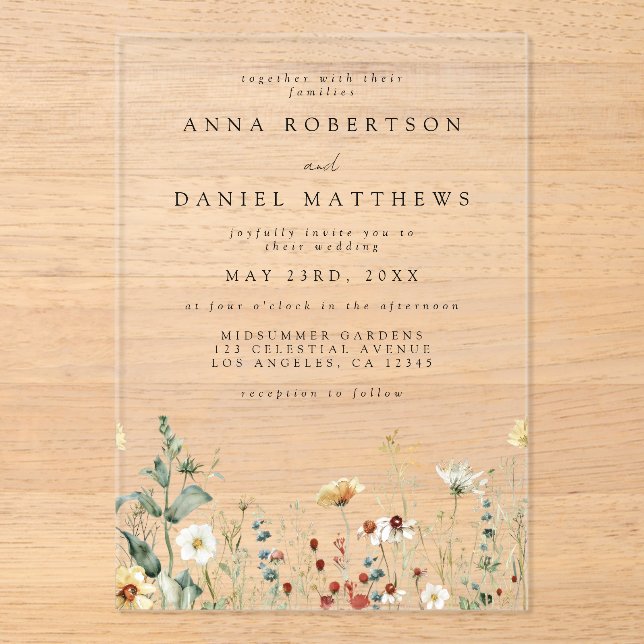 Invitations En Acrylique Mariage fleur sauvage (Recto)