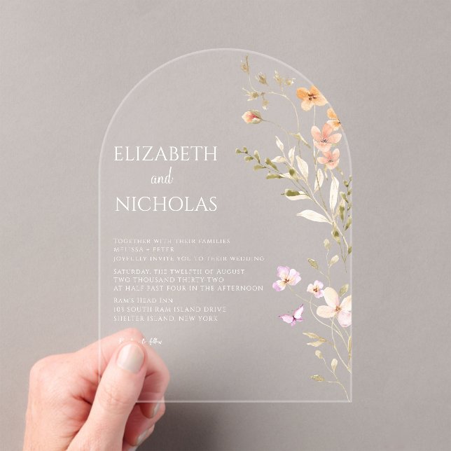 Invitations En Acrylique Mariage fleur sauvage (In situ (ordinateur de poche))