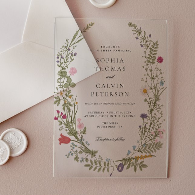 Invitations En Acrylique Mariage fleur sauvage (Créateur téléchargé)