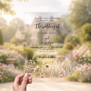 Invitations En Acrylique mariage fleur sauvage beige crème rose clair