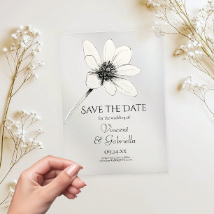 Invitations En Acrylique Mariage Fleur sauvage blanc Enregistrer la date