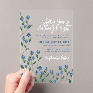 Invitations En Acrylique Mariage Fleur sauvage Bleu délicat