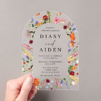Invitations En Acrylique Mariage Fleur sauvage d'aquarelle en gras