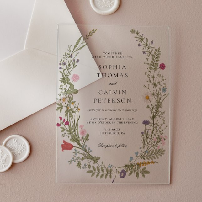 Invitations En Acrylique Mariage fleur sauvage Elégant Vintage (Créateur téléchargé)