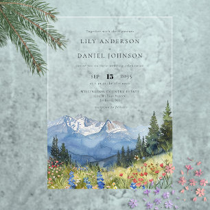 Invitations En Acrylique Mariage Fleur sauvage moderne Watercolor Mountain