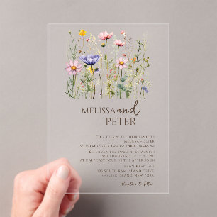 Invitations En Acrylique Mariage fleur sauvage Monogramme