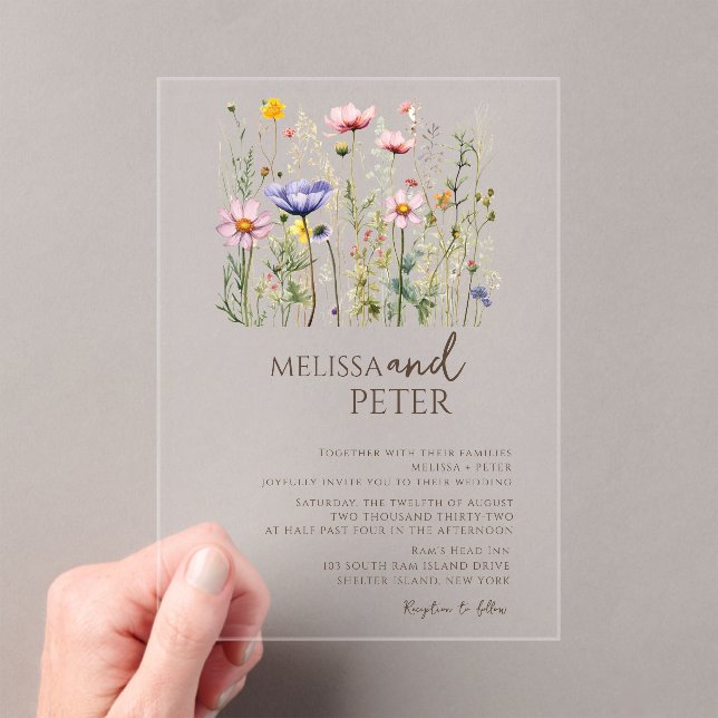 Invitations En Acrylique Mariage fleur sauvage Monogramme (In situ (ordinateur de poche))
