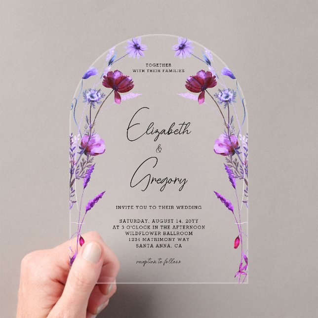 Invitations En Acrylique Mariage Fleur sauvage pourpre (In situ (ordinateur de poche))