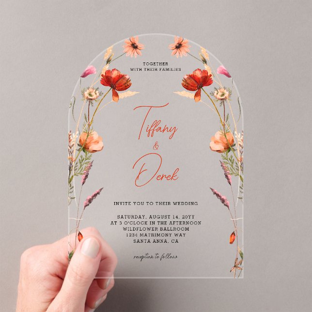 Invitations En Acrylique Mariage Fleur sauvage rouge Peach (In situ (ordinateur de poche))