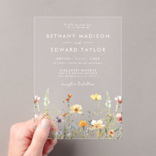 Invitations En Acrylique Mariage Fleur sauvage rustique