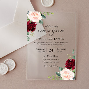 Invitations En Acrylique Mariage Fleurie et Vin de Bourgogne