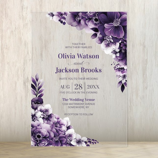 Invitations En Acrylique Mariage Fleuris Violet (Créateur téléchargé)