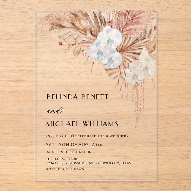 Invitations En Acrylique Mariage Fleurs Aquarelle Boho (Recto)
