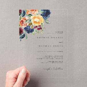 Invitations En Acrylique Mariage Fleurs Aquarelle Bourgogne Automne