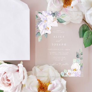 Invitations En Acrylique Mariage Fleurs Aquarelle Élégantes Délicates