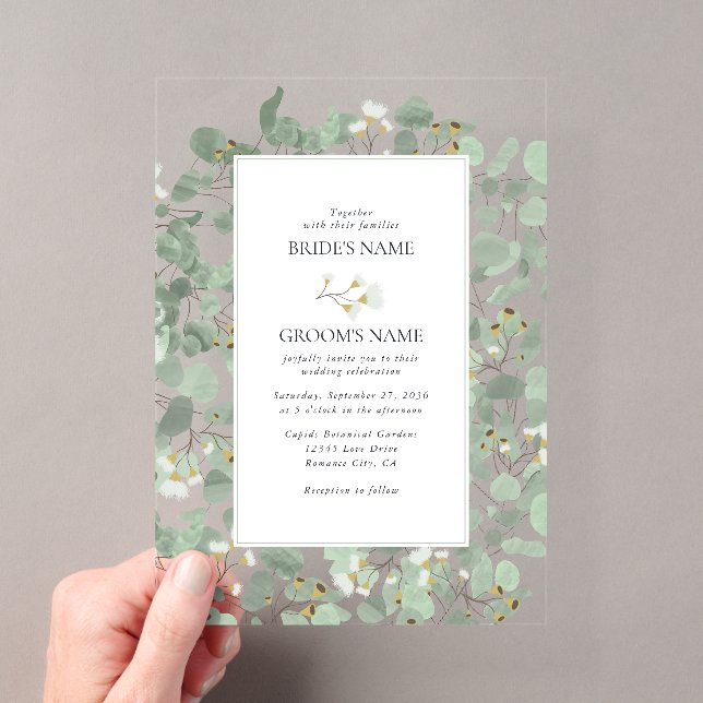 Invitations En Acrylique Mariage Fleurs de Eucalyptus Aquarelle (In situ (ordinateur de poche))
