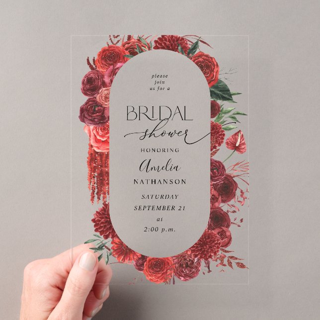 Invitations En Acrylique Mariage Fleurs Rouges (In situ (ordinateur de poche))