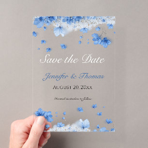 Invitations En Acrylique Mariage Fleurs Sauvages Bleu Clair Cottagecore Mod
