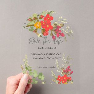 Invitations En Acrylique Mariage Fleurs Sauvages de Jardin Floral d'Été