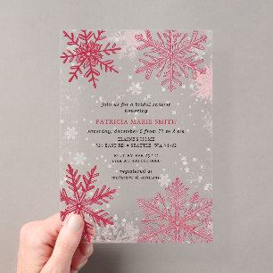 Invitations En Acrylique Mariage Flocons de Neige Rose Rouge Noël Hiver